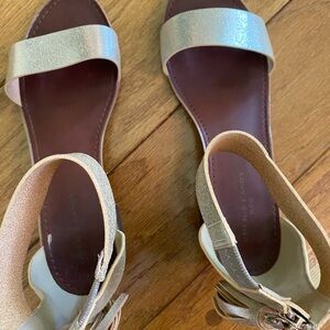 Gold and Brown Minimalist Sandals with Ankle Strap